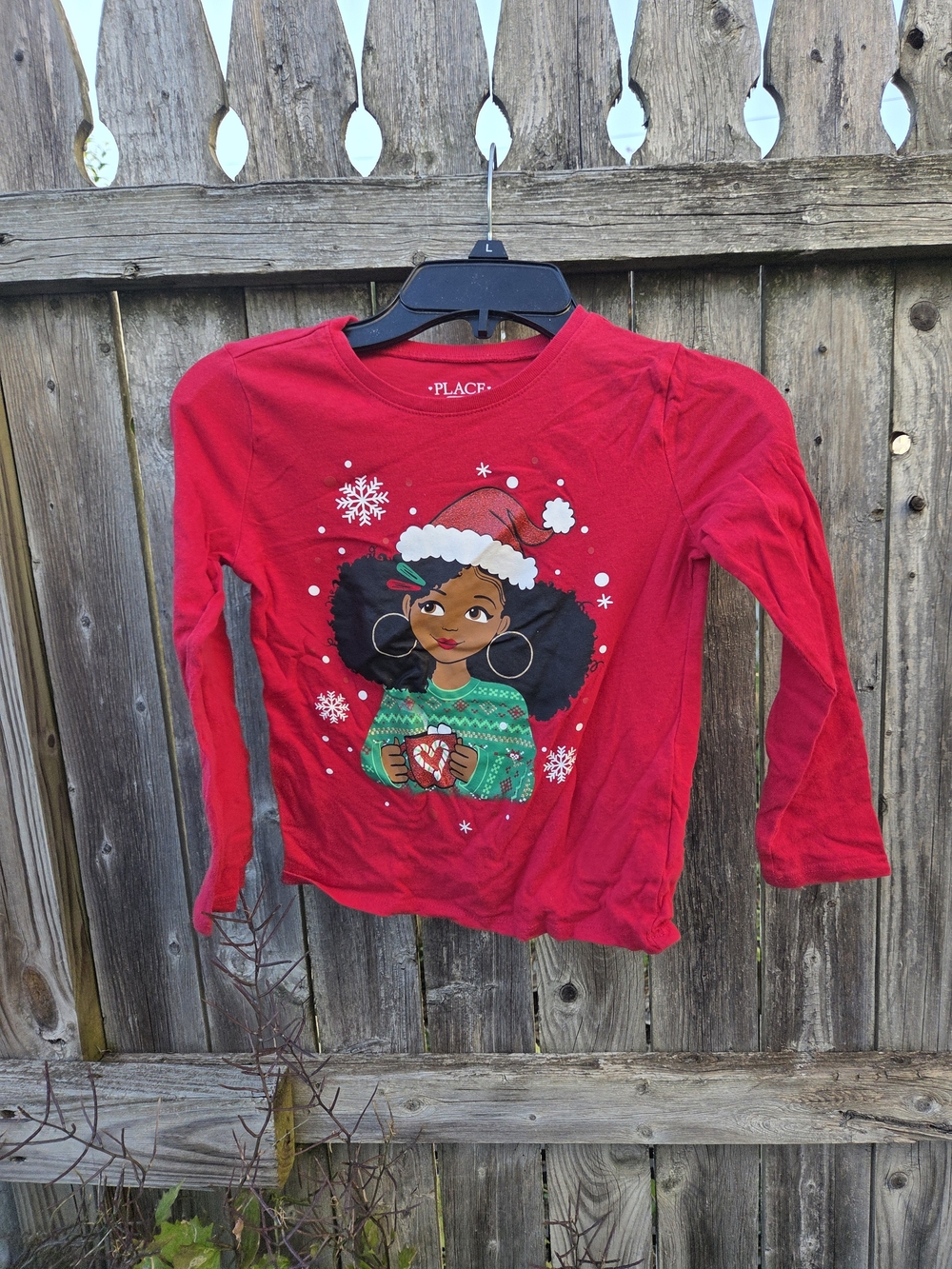 Place Red Long-Sleeve Tee with Festive Girl Graphic